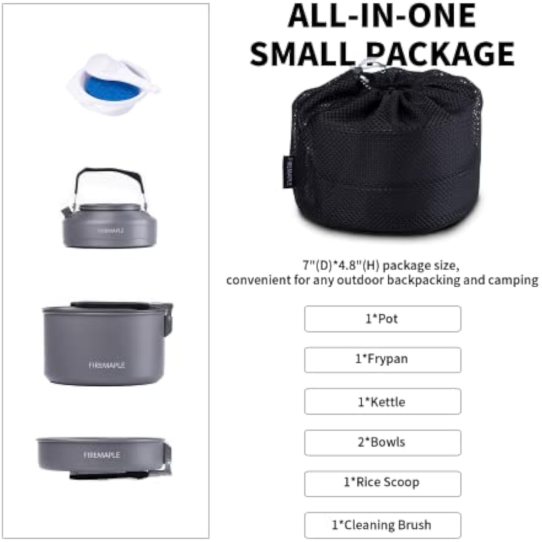 Fire-Maple Feast 2 Camping Cookware Set - 9pc Aluminum Pot & Kettle