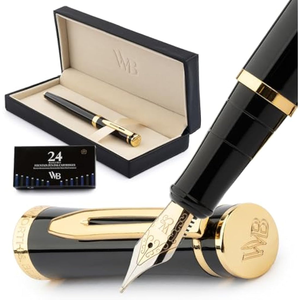 Wordsworth & Black Fountain Pen Set - Medium Nib with 24 Ink Cartridges