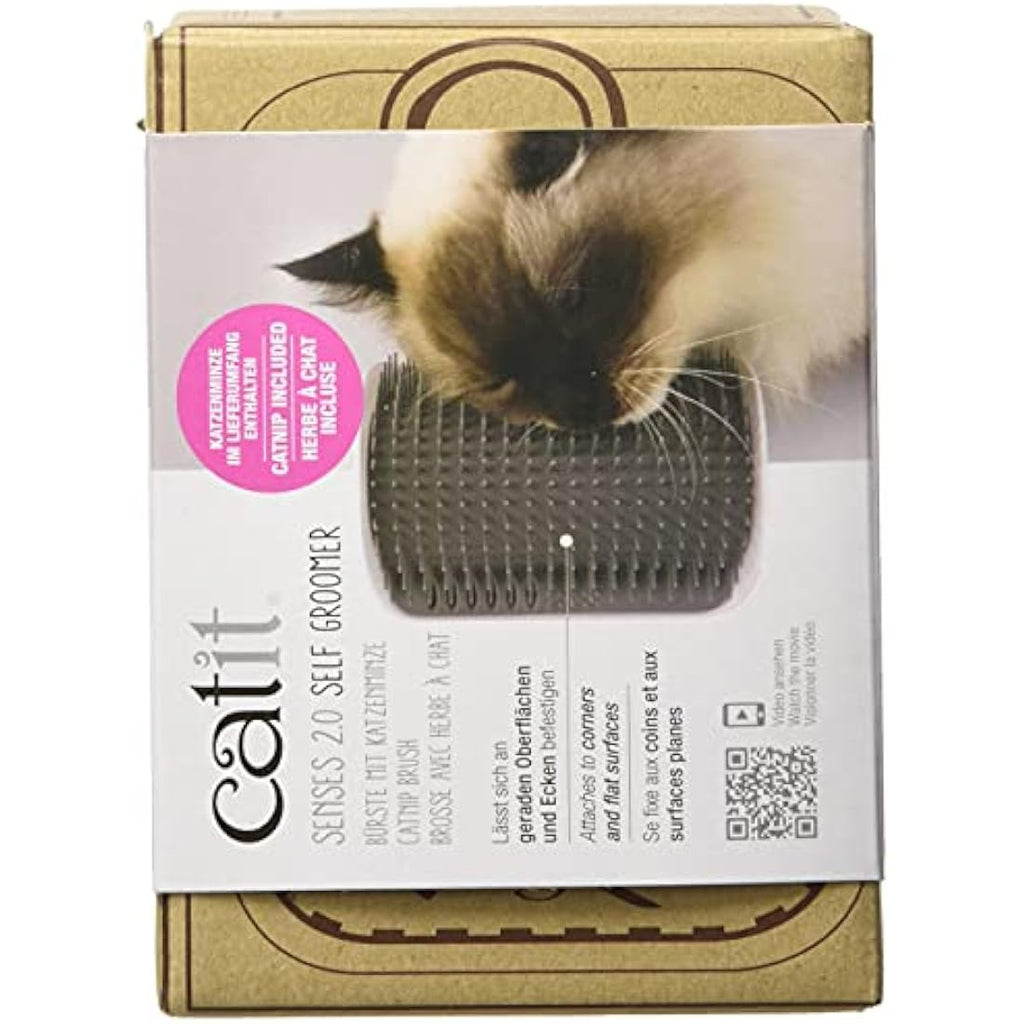 Catit Senses 2.0 Self Groomer Wall Brush with Catnip - Gray Cat Accessory