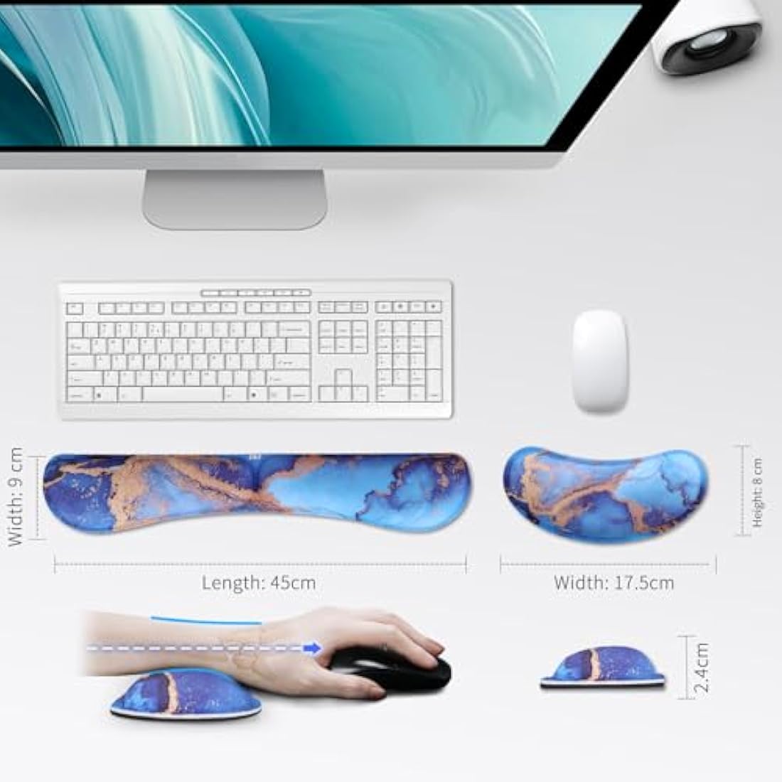 Memory Foam Keyboard and Mouse Wrist Rest Set – Blue Marble