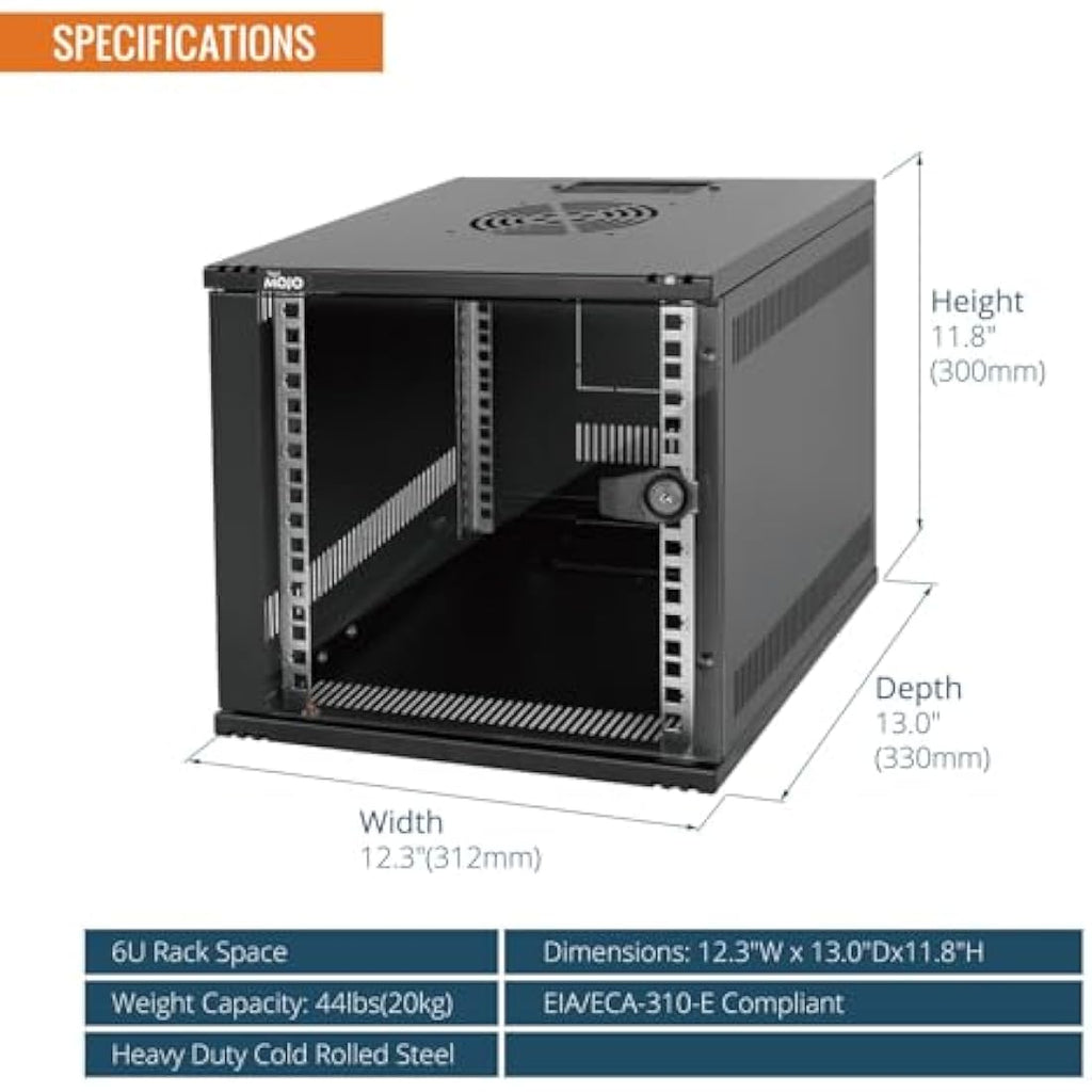 Tecmojo 6U Wall Mount Network Cabinet | 10-Inch Wide Data Rack with Shelf