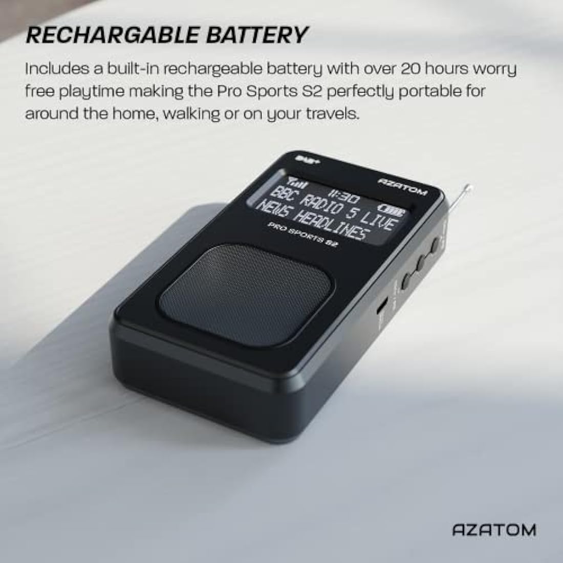 Azatom Pro Sports S2 Portable DAB/DAB+ & FM Radio with Earphones - Black