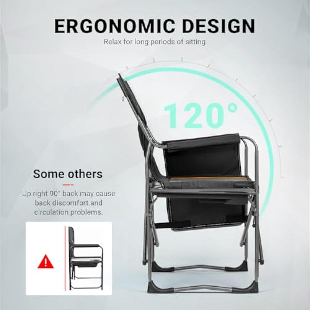 Overmont Heavy-Duty Folding Directors Camping Chair with Side Table