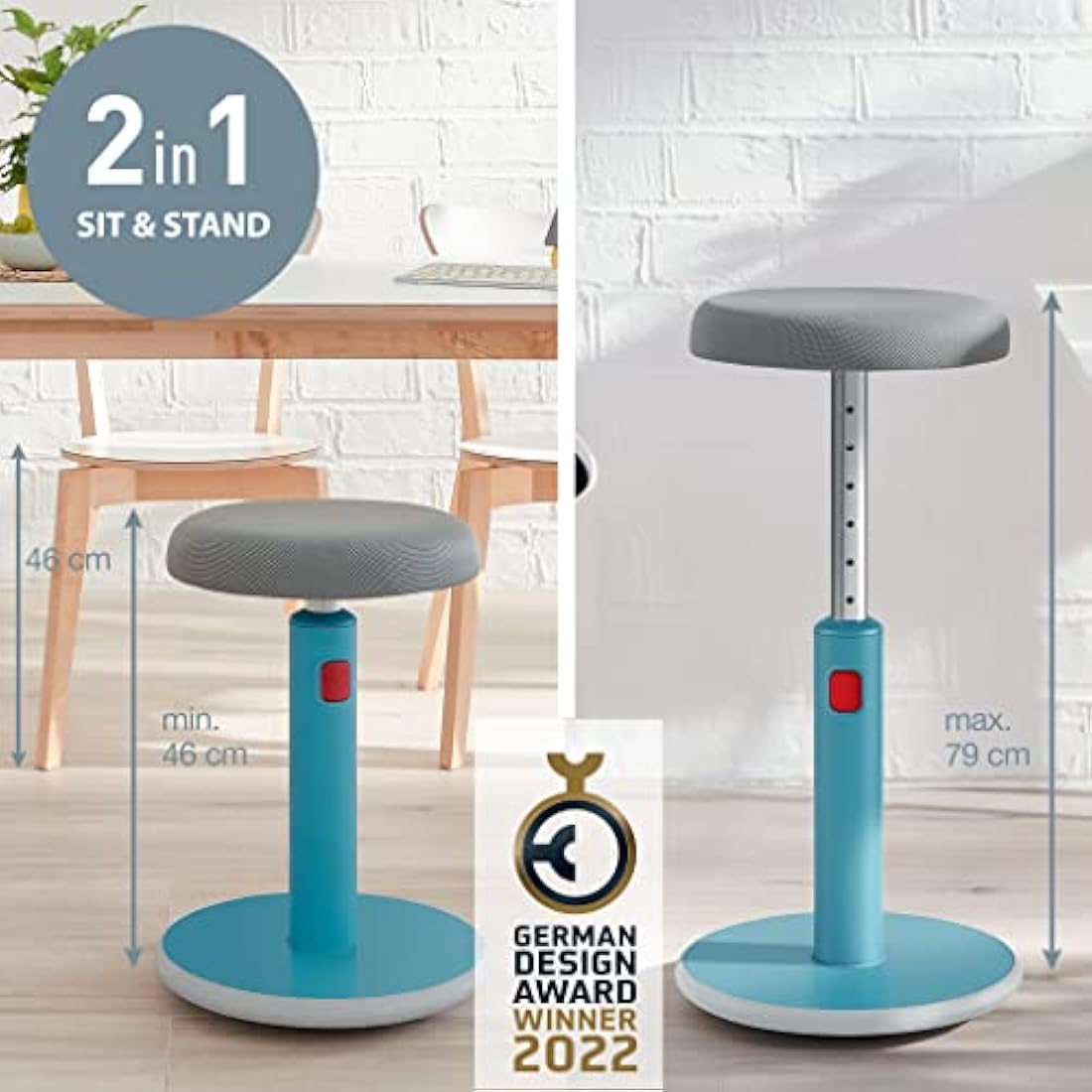Leitz Ergo Cosy Active Sit Stand Stool - Height Adjustable Calm Blue