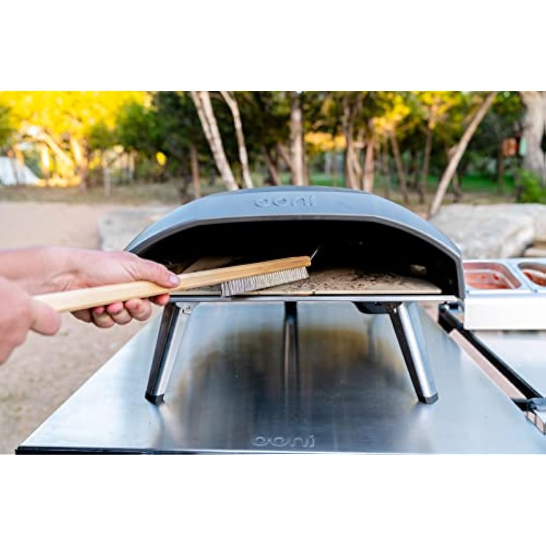 Ooni Pizza Oven Brush and Scraper – Stainless Steel Stone Cleaner