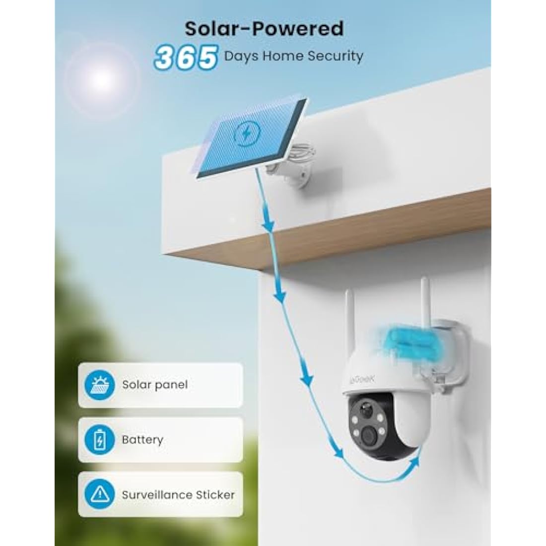 ieGeek 2K Solar Security Camera – 360° Wireless Outdoor CCTV with Night Vision