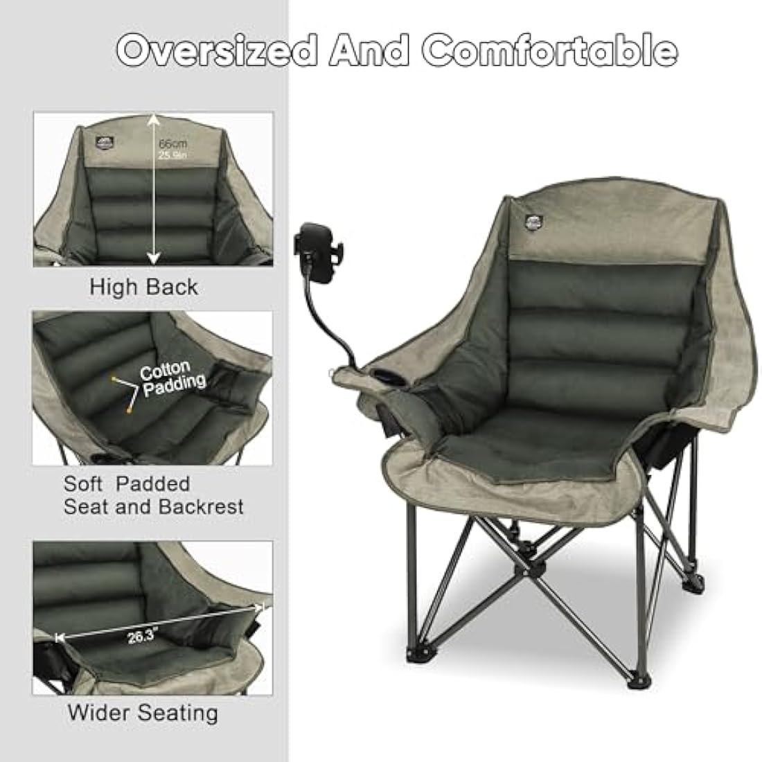 LANMOUNTAIN Oversized Folding Camping Chair | Heavy-Duty 400lbs - Brown