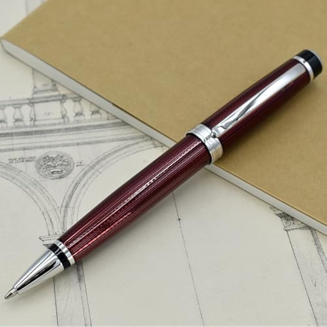 Xezo Incognito Ballpoint Pen | Burgundy Red Lacquer & Platinum Plating