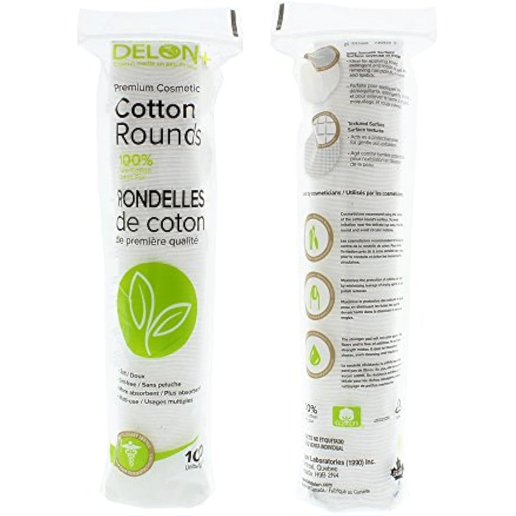 Delon+ Premium Cotton Rounds with Aloe Vera & B5 - 100 Count (8 Pack)