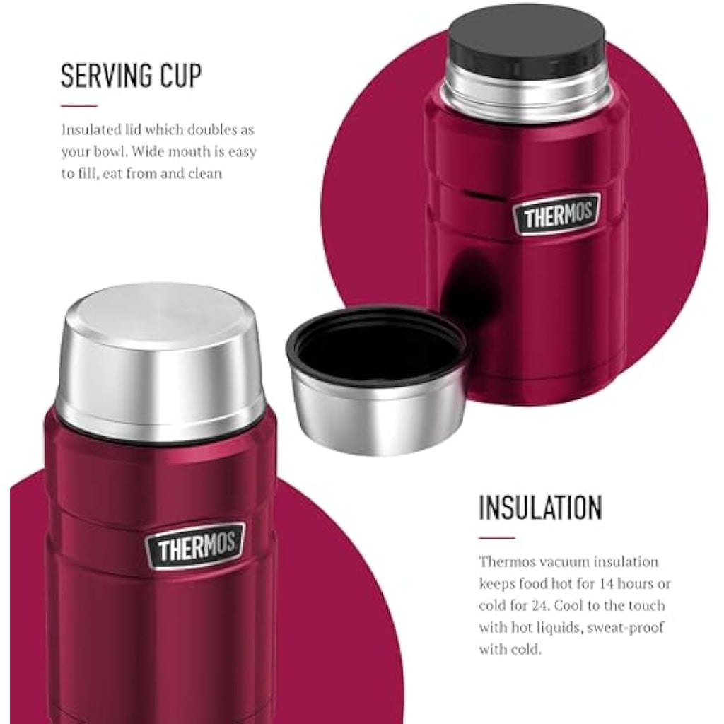 Thermos Stainless King Food Flask – 710ml Insulated Jar, Raspberry