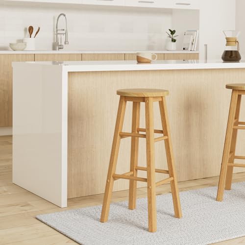 Jolof Store Tall Wooden Bar Stool – Natural Hevea Wood Kitchen Seat 74cm