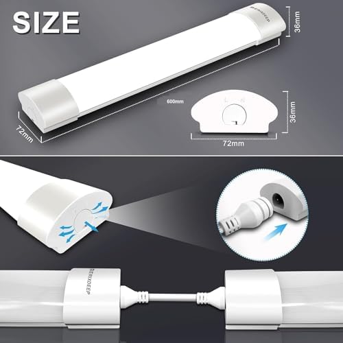 Berixdeep 2ft LED Batten Light | 18W 6500K Waterproof Linkable Shop Light