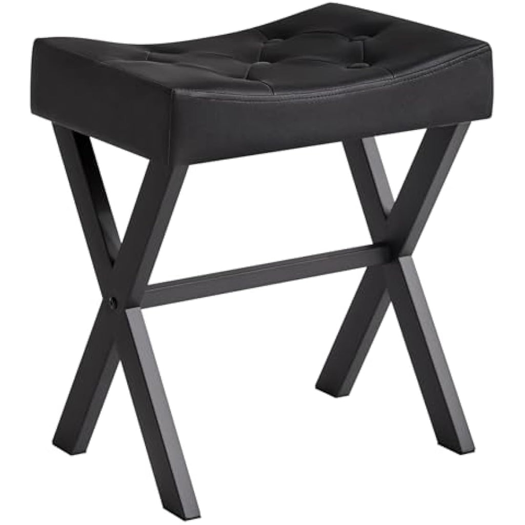IBUYKE U-Shaped PU Leather Vanity Stool - Black X-Leg Makeup Ottoman