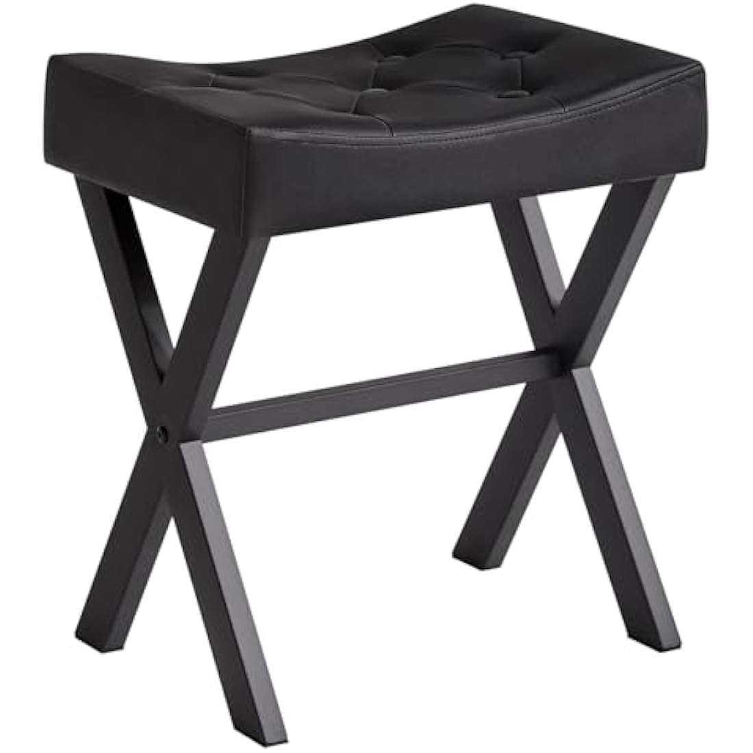IBUYKE U-Shaped PU Leather Vanity Stool - Black X-Leg Makeup Ottoman