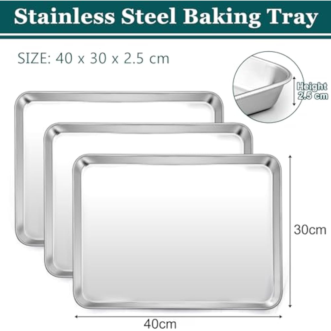 HaWare Stainless Steel Baking Tray Set | 3-Piece Large Cookie Sheets