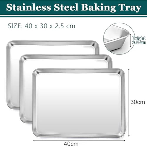 HaWare Stainless Steel Baking Tray Set | 3-Piece Large Cookie Sheets