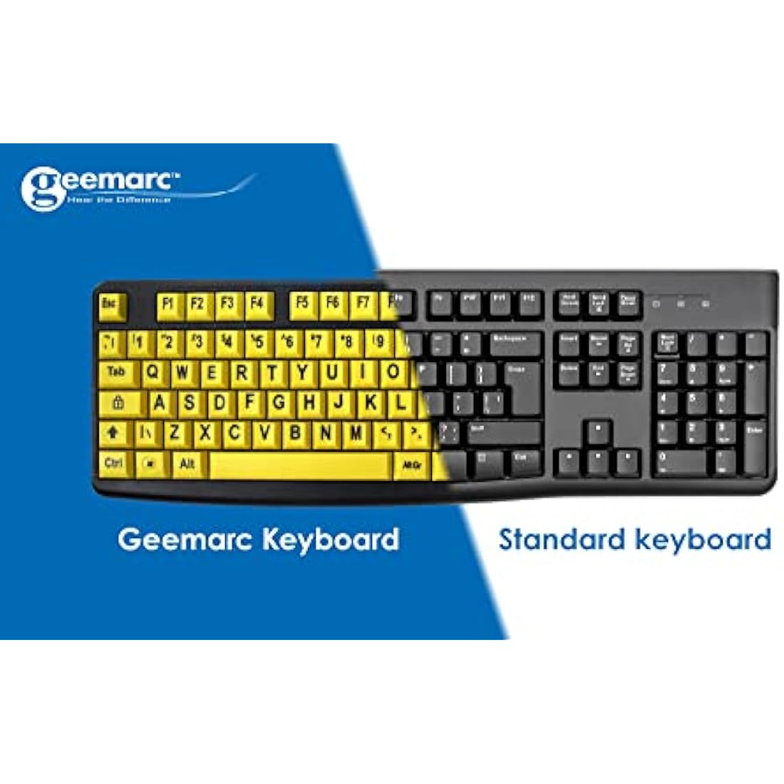 Geemarc High Contrast Large Print Keyboard – Yellow Keys for Low Vision