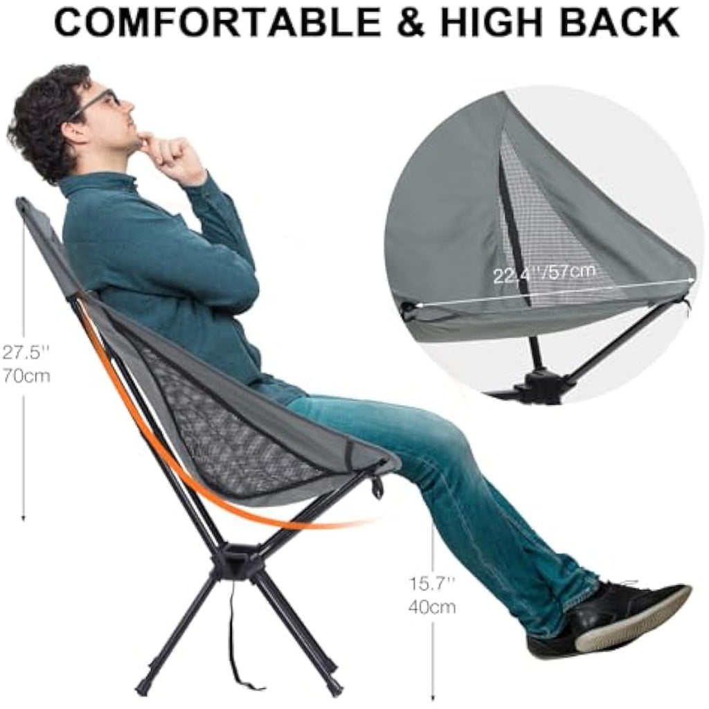 Outplea Lightweight High Back Camping Chair | Portable Folding Chair, Grey
