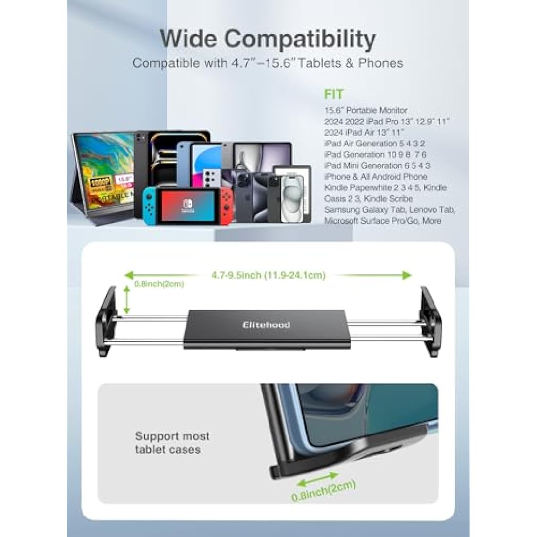 Elitehood 72” Gooseneck iPad Tripod Stand – Tall Tablet Floor Mount, Black