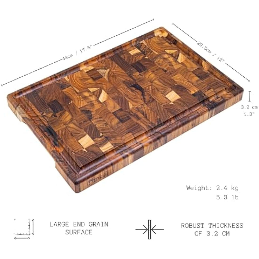 Erreke End Grain Teak Wood Chopping Board with Juice Groove – 44cm