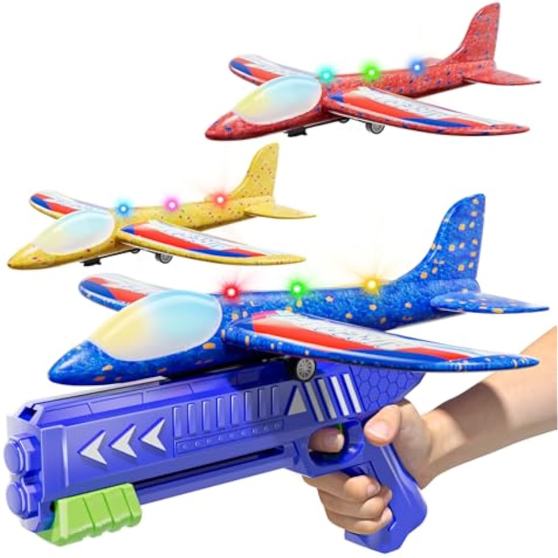 Doloowee 3-Pack LED Foam Glider Airplane Launcher Toys for Boys & Girls