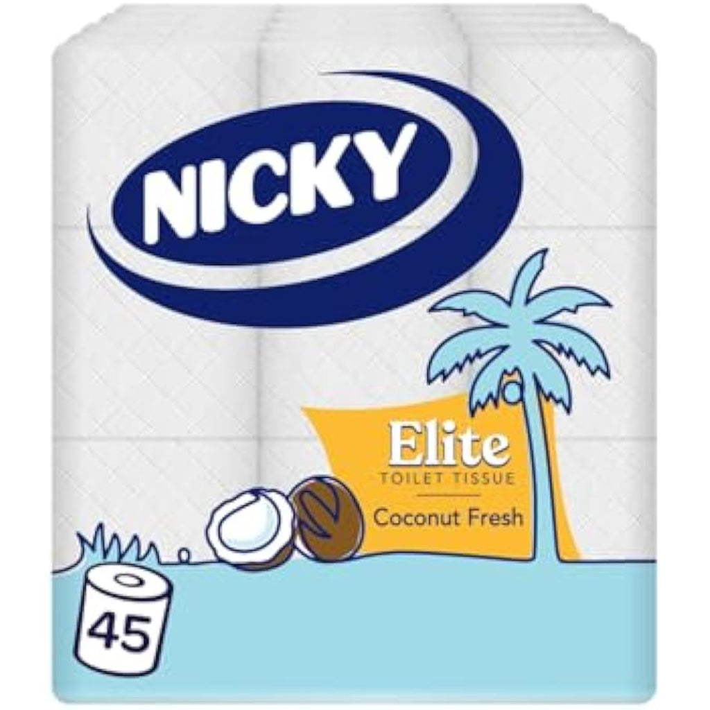 Nicky Elite Coconut Fresh Toilet Tissue | 45 Rolls | 3-Ply White Paper