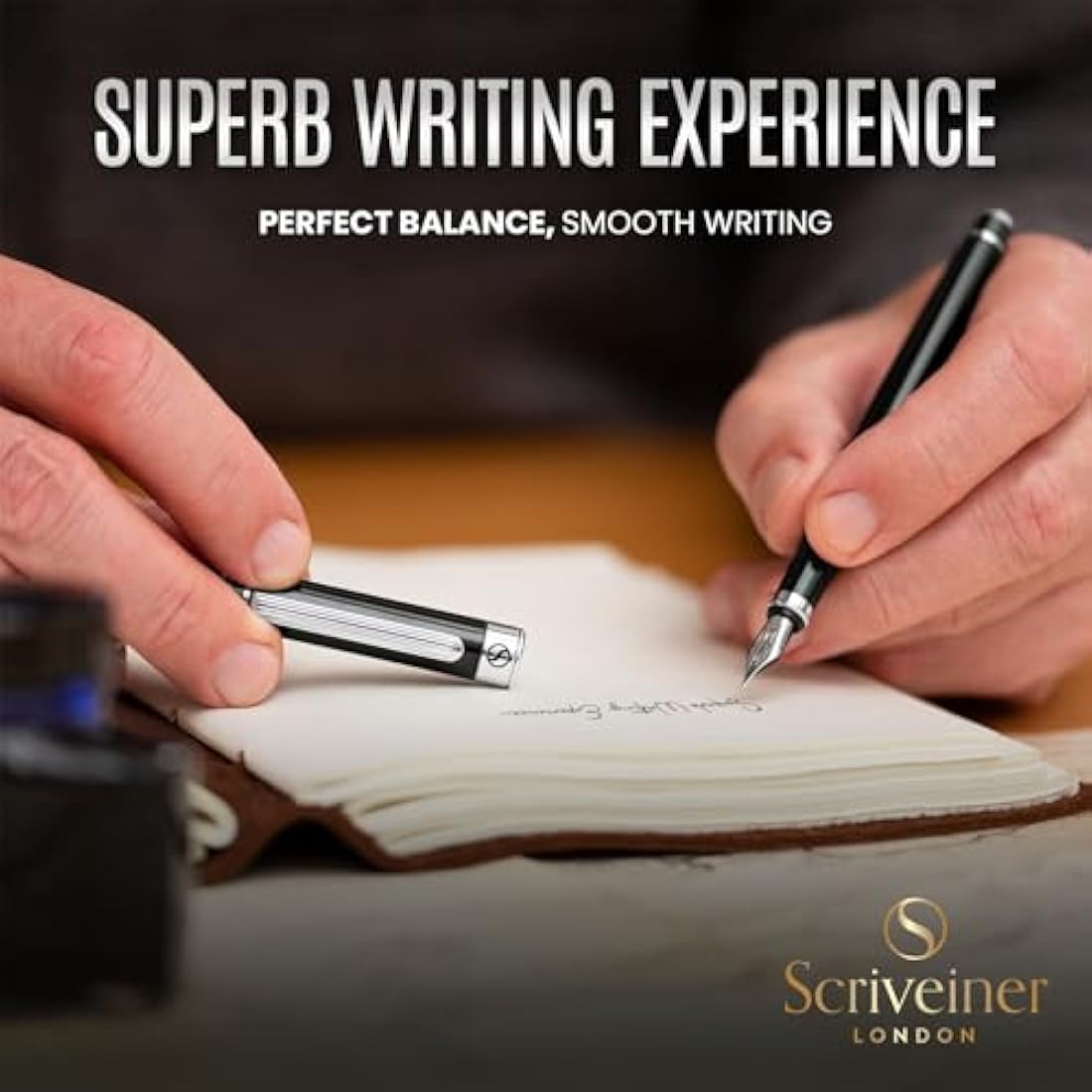 Luxury Fountain Pen – Black Green with Fine Schmidt Nib