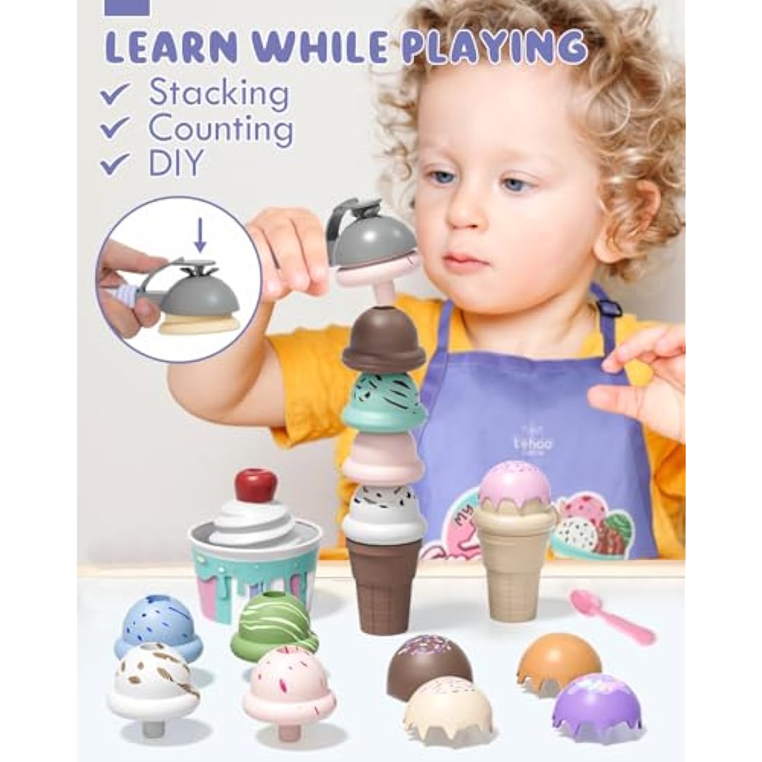 Lehoo Castle Ice Cream Toy Set - 28pc Pretend Play Food & Montessori Gift