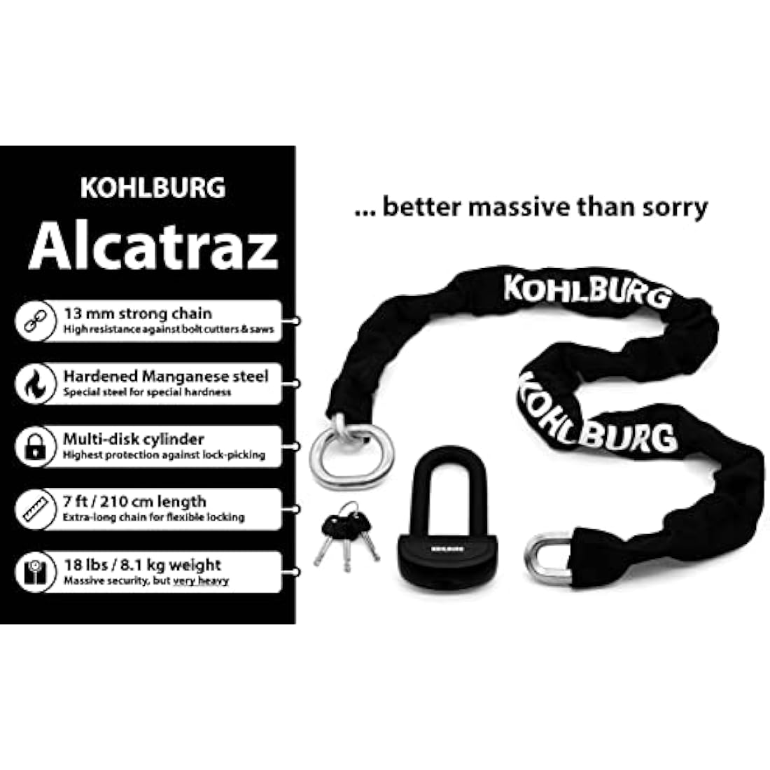 KOHLBURG 210cm Motorcycle Chain Lock – Sold Secure Diamond Steel Lock