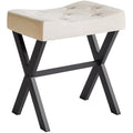 IBUYKE U-Shaped Linen Vanity Stool | Square Makeup Ottoman with X-Leg