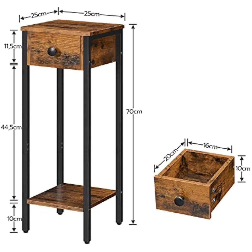 HOOBRO Slim Bedside Table – Narrow Industrial Nightstand with Drawer