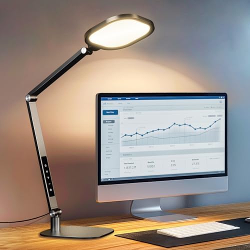 LitONES LED Desk Lamp | Dimmable Swing Arm Task Light with Metal Base