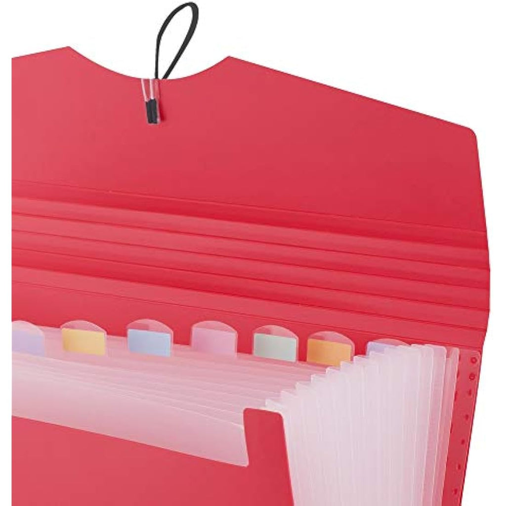 D.RECT A4 Expanding File Folder | 12 Pockets Document Organiser - Red