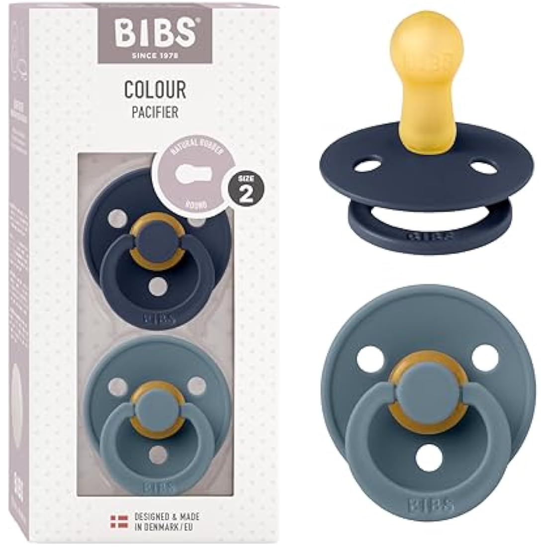 BIBS Colour Pacifier 2-Pack | Natural Rubber Latex | 6-18 Months