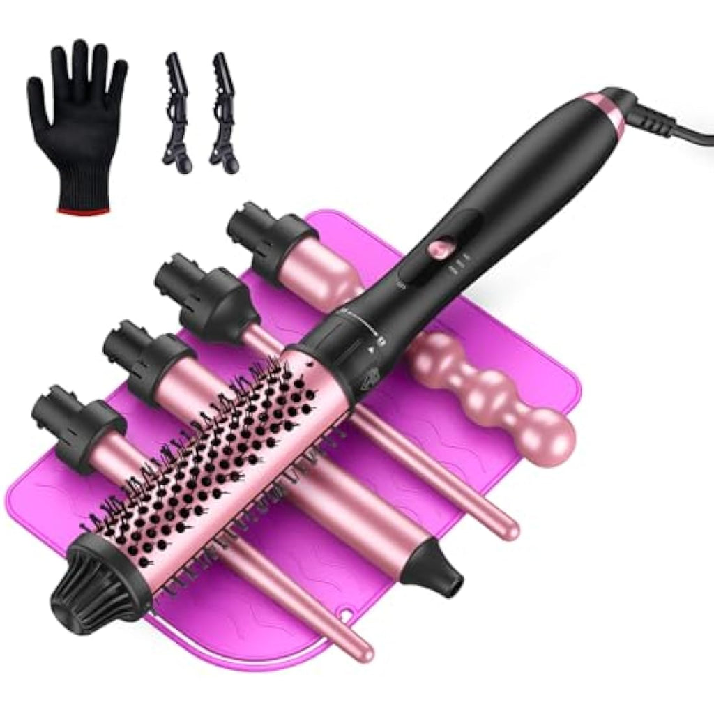 LANDOT 5-in-1 Curling Wand Set | Ceramic Interchangeable Barrels & Brush
