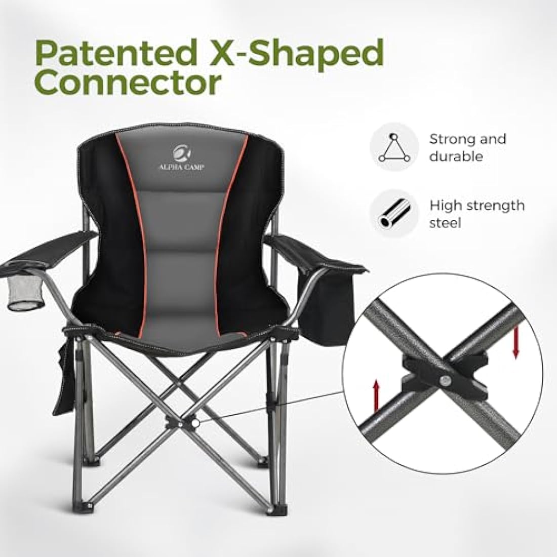 ALPHA CAMP Heavy Duty Camping Chair | 200kg Capacity with Cooler Bag