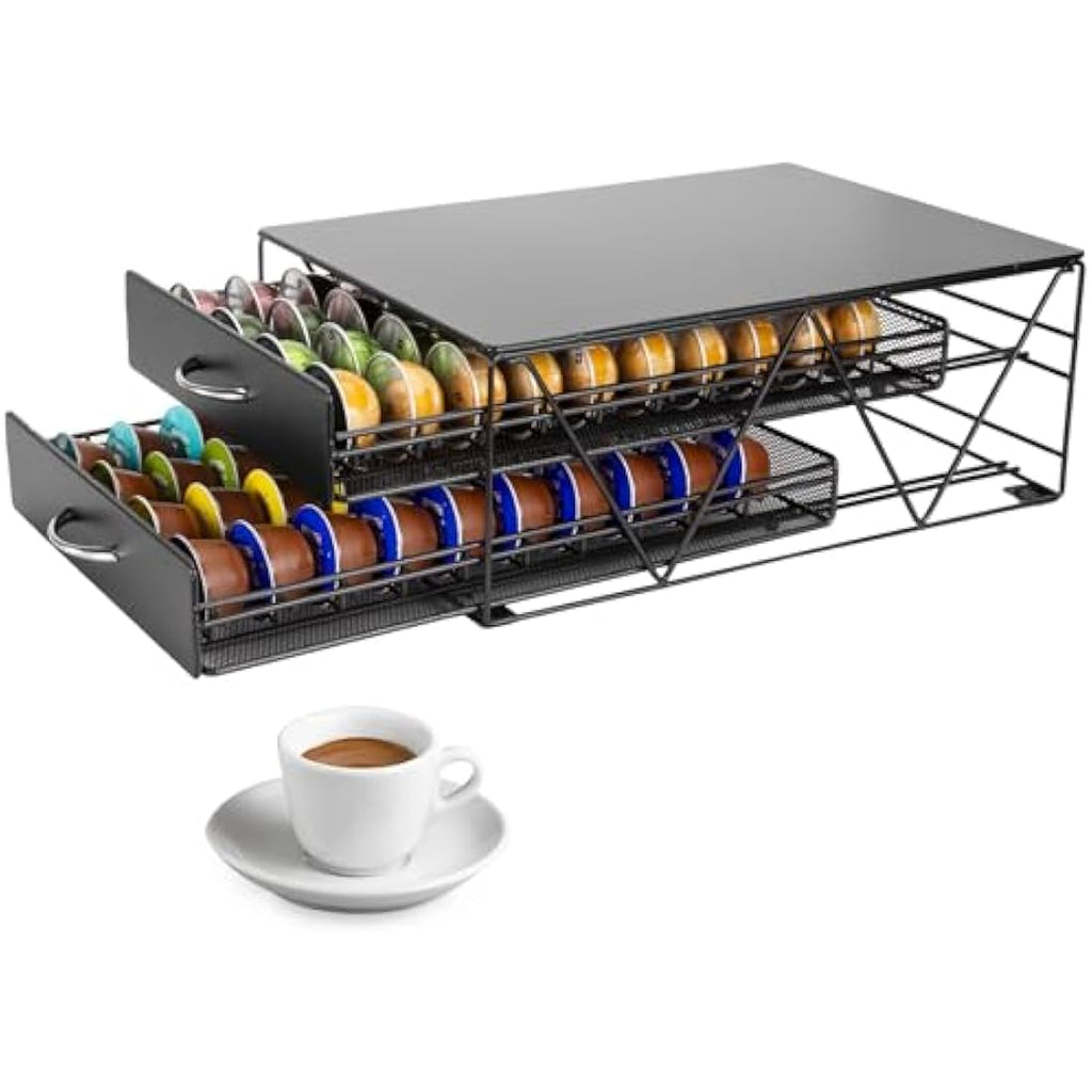 Jolof Store 2-Tier Coffee Pod Holder – 80 Capsule Metal Storage Drawer