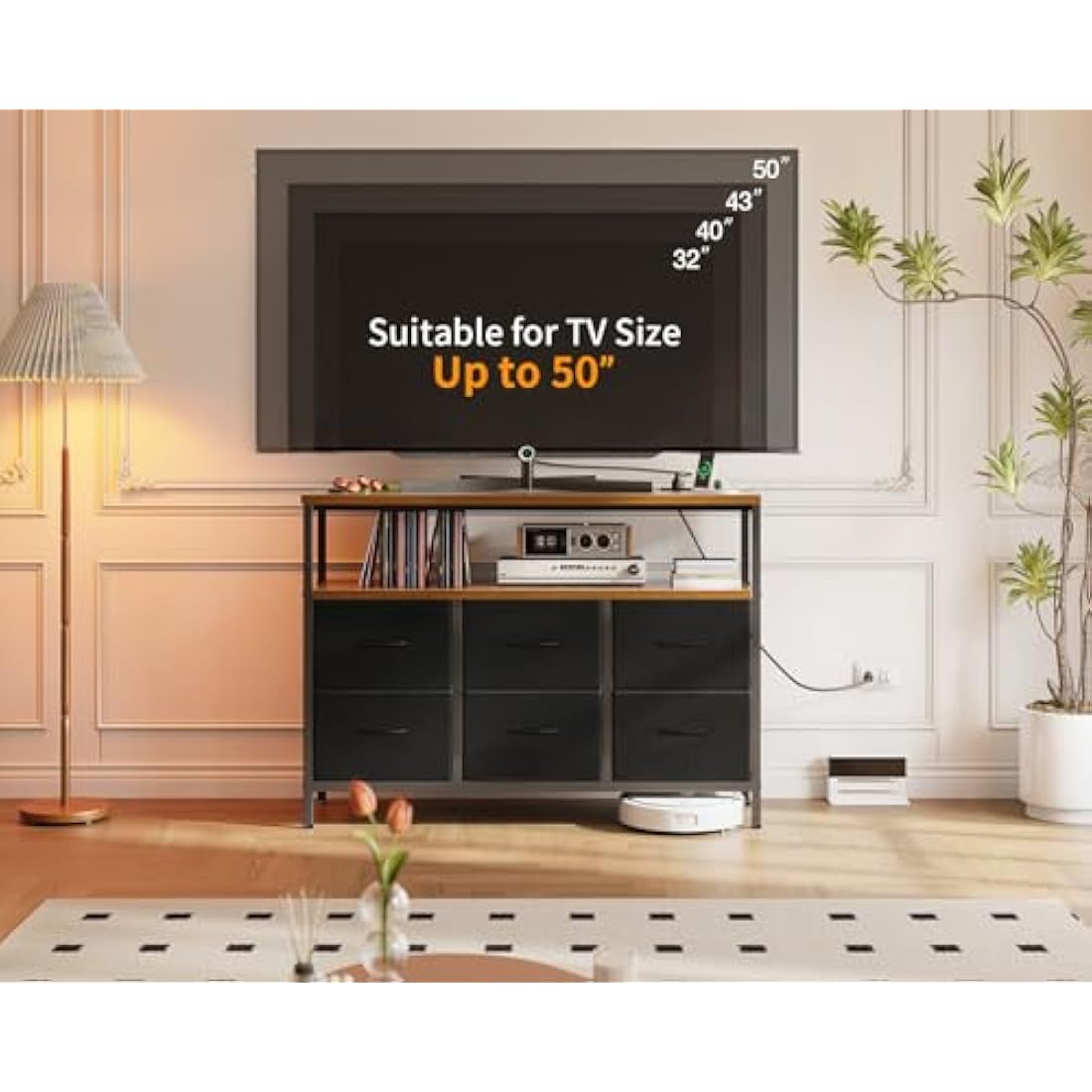 ODK 6 Drawer Fabric Chest of Drawers with Charging Station – Retro Color