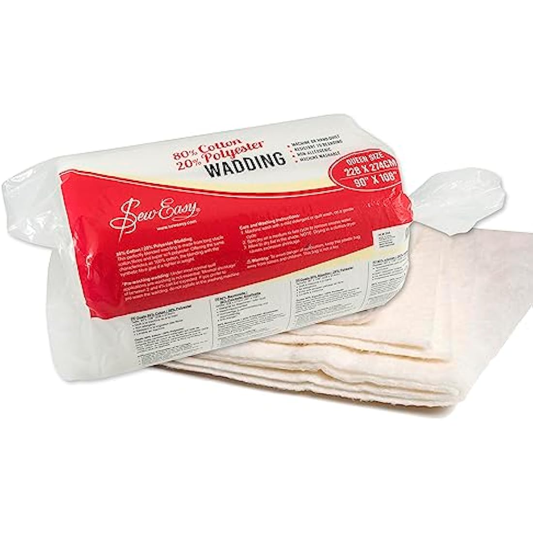 Sew Easy Cotton Polyester Quilting Batting - Queen Size Wadding 90x108"