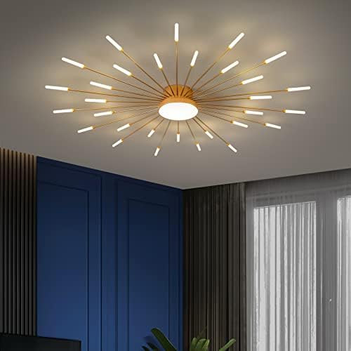 Modern LED Firework Ceiling Light – Gold 31-Head Flush Mount