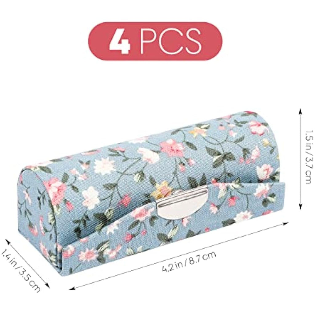 minkissy Floral Lipstick Case with Mirror - 4PCS Vintage Portable Holder