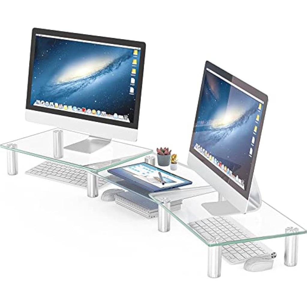 Hemudu Dual Monitor Stand – Adjustable Height Ergonomic Riser (Clear)