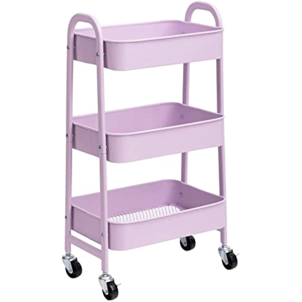 DOEWORKS 3-Tier Metal Rolling Utility Cart - Slim Storage Trolley, Purple