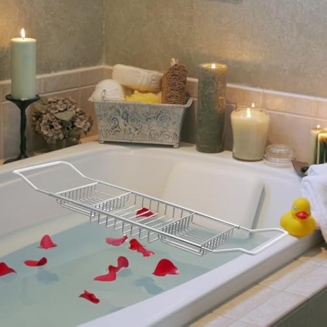 Stainless Steel Bathtub Tray – Extendable Bath Caddy Silver