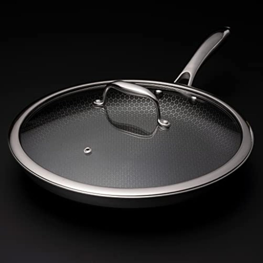 HexClad 30 cm Tempered Glass Lid – Steam Vented Hybrid Cookware