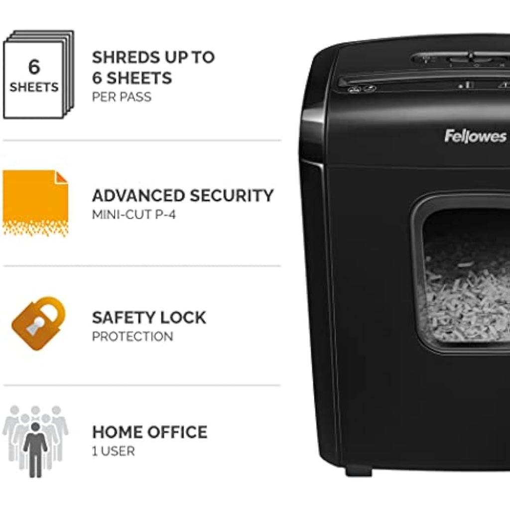 Fellowes Powershred 6M Mini-Cut Paper Shredder | P-4 Security | 13L Bin