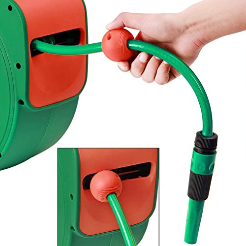 BAKAJI Automatic Garden Hose Reel | 20m Wall Mount 180° Swivel PVC
