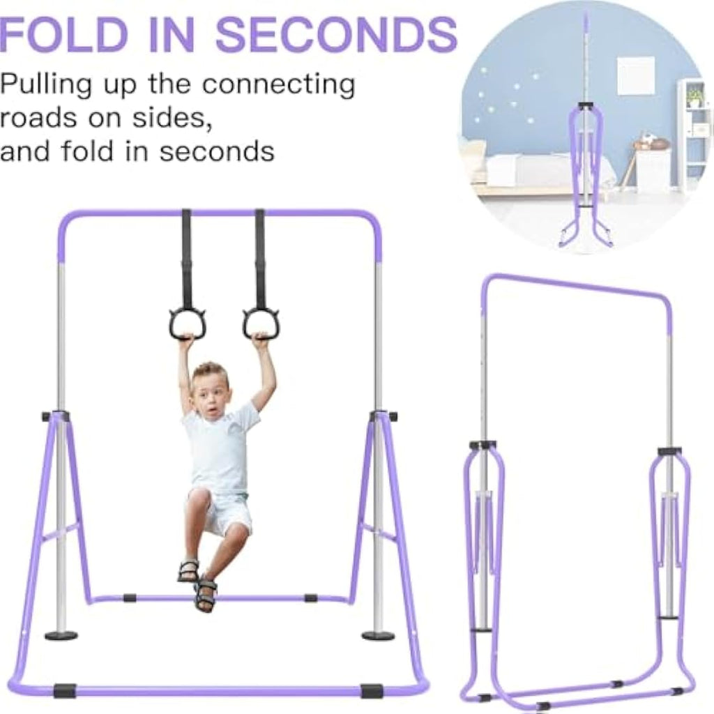 EVERYMILE Gymnastics Bar – Adjustable Folding Kip Bar with Rings for Kids