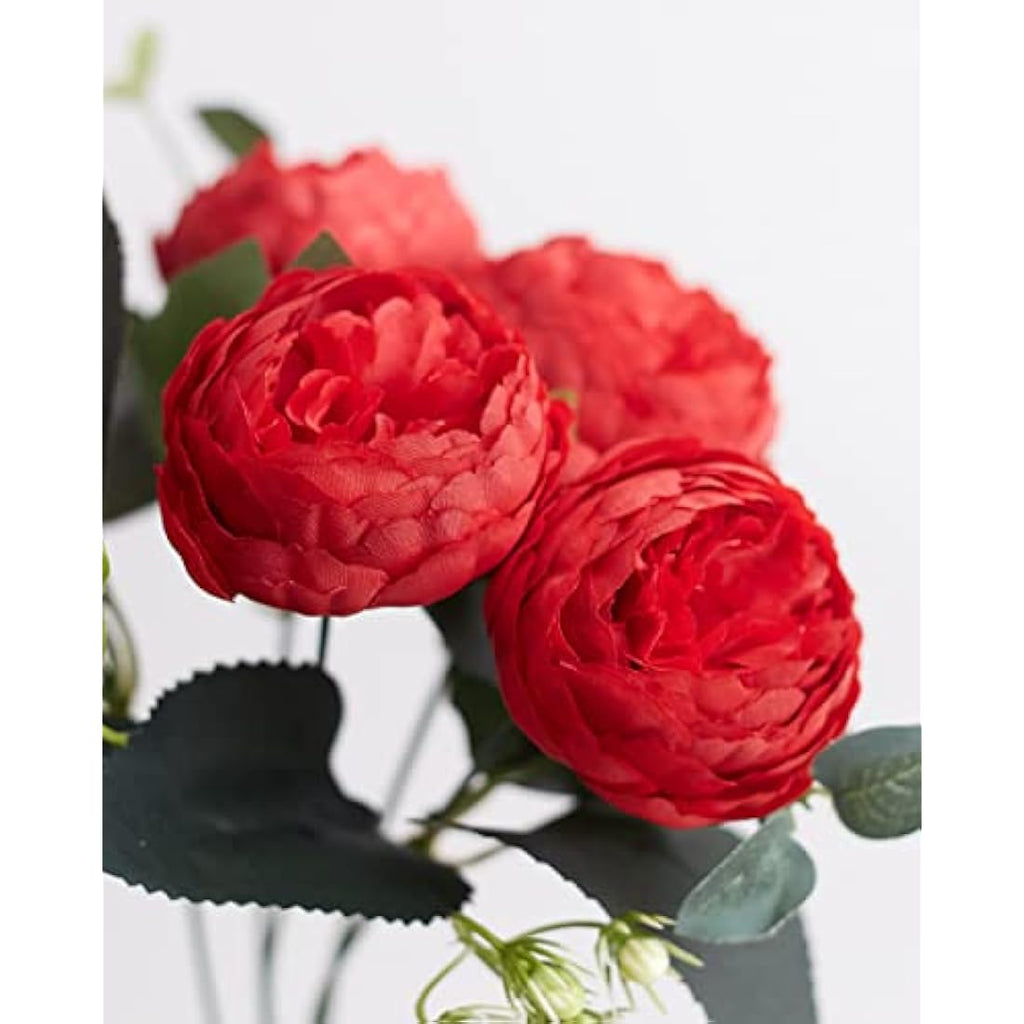 Silk Peony and Tea Rose Artificial Bouquet - Christmas Red