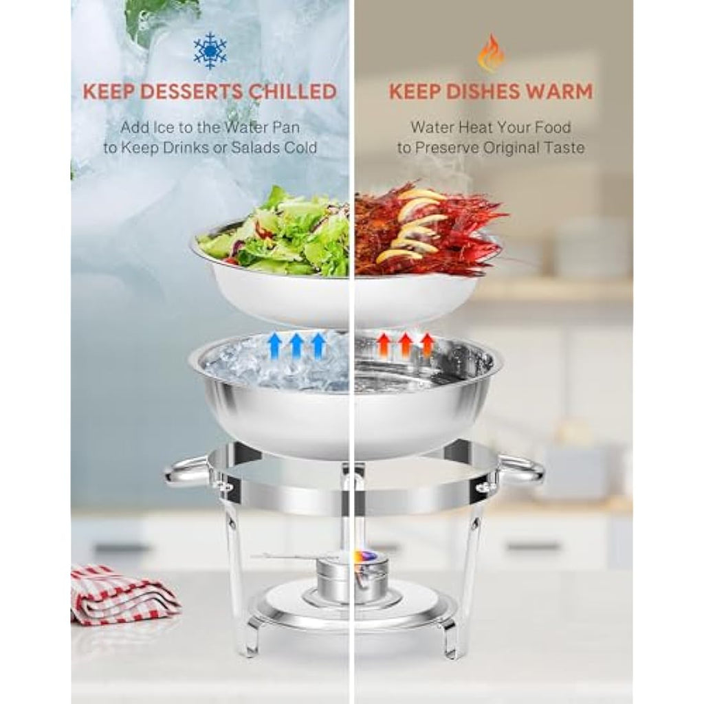 Wilprep 4-Pack Round Chafing Dish Buffet Set | 4.5L Stainless Steel Chafers